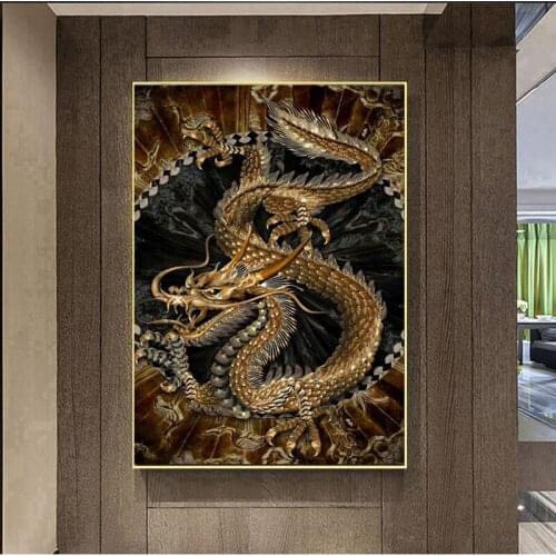 New hot Diamond Painting Chinese Gold Dragon Full Drill Square Embroidery Animal Cross Stitch Rhinestones Diamond Art Home Decor
