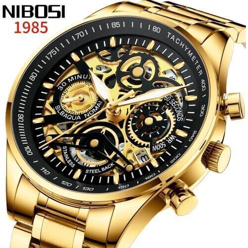 2020 New NIBOSI Automatic Watch Men Steel Strap Top Brand Luxury Men Watch Transparent Fashion Skeleton Watch Relogio Masculino