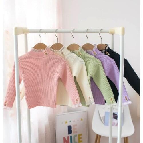 2021 Autumn Winter Childrens Sweater Girls Round Neck Top Bottoming