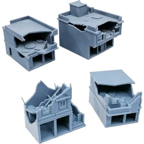 Outland Models Railway Scenery Structure Damaged City House Set (Small) 1:220 Z Scale