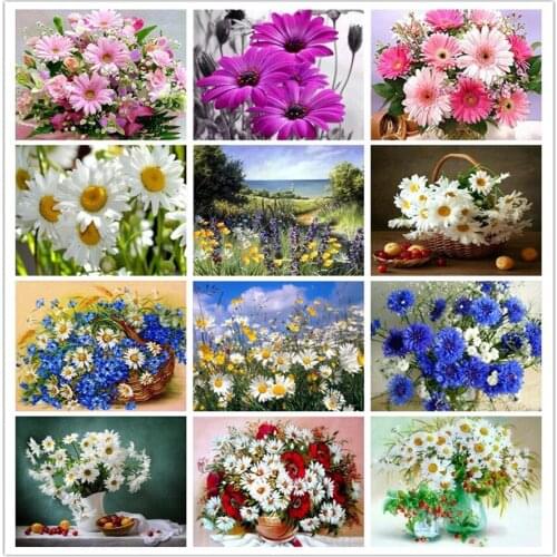 Full Square&round Diamond embroidery daisy Full Round Diamond mosaic flower 5D DIY Diamond painting Cross stitch lily landscape