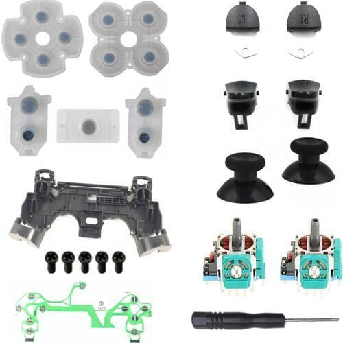 PS4 Pro JDM 040 Controller Repair Kit R1L1R2L2 Trigger Buttons 3D analog Joysticks Thumb Sticks Cap Conductive Rubber Film Screw