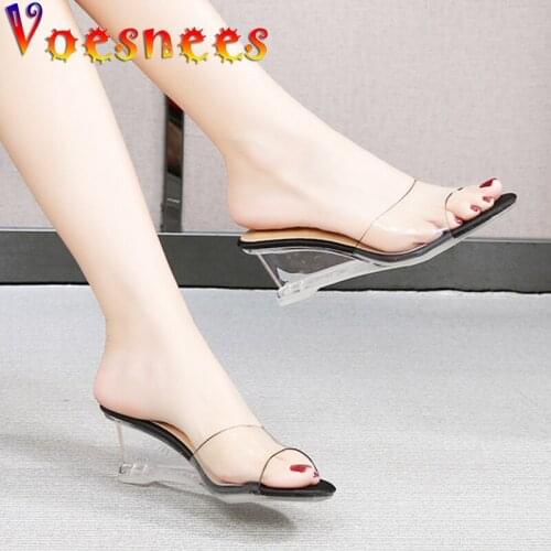 Voesnees Sandals Women High-heeled Female Shoes 2021 Summer New Wild Wedges High Heels 6cm Transparent Non-slip Ladies Slides