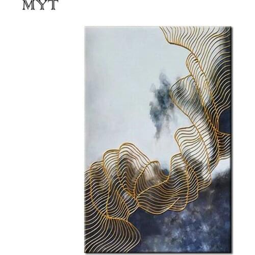 Modern 100% Hand-painted Abstract Oil Painting on Canvas Dancing yellow Line Paintings Wall Art Pictures for Living Room