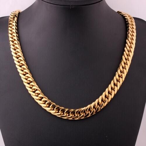 Tiasri 16mm Gold Color Fashionable Stainless Steel Mens Necklace Bracelet Cuba Miami Chain Hip-hop Mens Jewelry Wholesale Gift