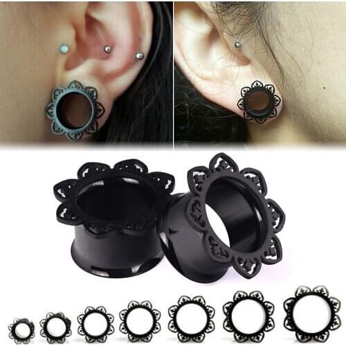 1Pair Stainless Steel Ear Tunnel plug Ear Dilators Lace Flower Ear Gauges Body Piercing Ear Reamer Expander 8mm-16mm
