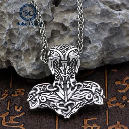 Vintage Punk Thors Hammer Pendant Viking Necklace Men Women Norse Amulet Gifts Retro Male Jewelry 24 inch Metal Chain Wholesale