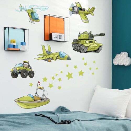 Vinyl Wall Stickers Airplanes Car Boats Tanks for Kids Boy Bedroom Teen Room Decor Nursery Wall Decoration Decals Creative Mural