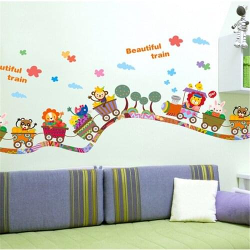 Vivid Cartoon Animal Fruit Train Car Wall sticker build your future crane excavator kids boy bedroom decor decals