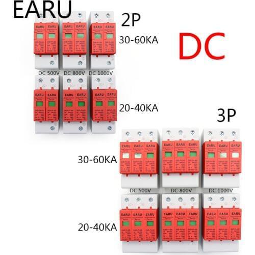 SPD 2P 3P DC 500V 800V 1000V 20KA~40KA 30KA~60KA House Lightning Surge Protector Protective Low-voltage Arrester Device PV Solar
