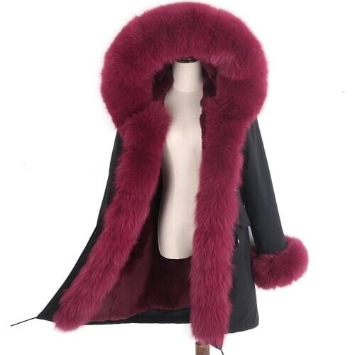 2020 Winter Real Fox Fur Jacket Women Fur Coat With Fur Sleeve Thick Parkas Natural Rabbit Fur Liner Womens Outerwear Stylish