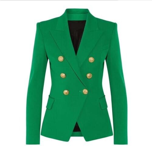Womens European and American clothing 2021 winter new style Long sleeve flower double breasted Fashionable green coat