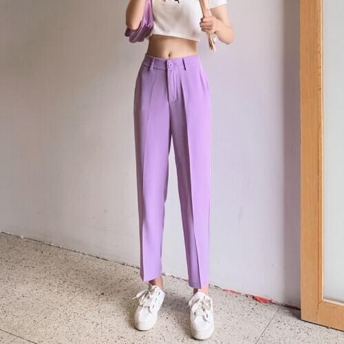 New Arrivals Straight Suit Pants 2021 Summer Purple Korean Fashion Ankle-Length Women Trousers Black In Stock Fast Shipping