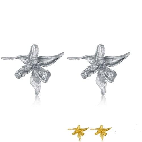 ZEMIOR Real 925 Sterling Silver Stud Earrings For Women Iris Flower Golden Earring Handmade Designer Elegant Female Fine Jewelry