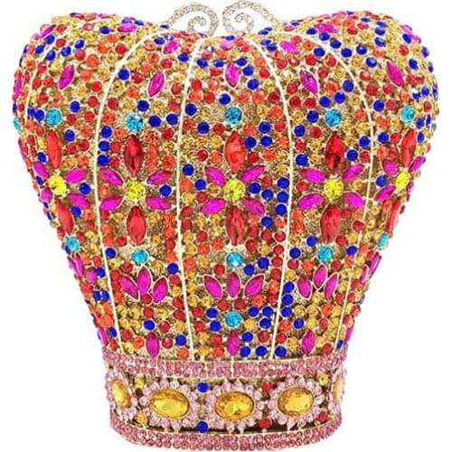 Women Pink/Gold/Purple/Red/Green Color Stone Crystals Clutch Wedding Party Bridal Women Evening Bags Clutches Minaudiere Handbag