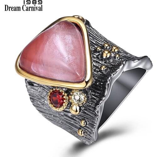 DreamCarnival 1989 Recommend New Gothic Big Rings for Women Water Melon Color Stone Triangle Shape Hot Fashion Wholesale WA11608