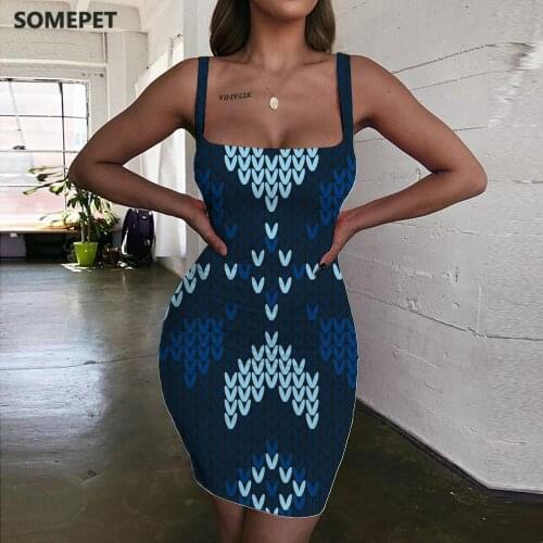 SOMEPET Christmas Dress Women Snowflake 3d Print Pattern Vestido Sexy Harajuku Sundress Womens Clothing Summer Beach
