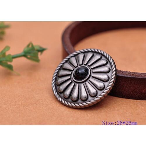10pc 26X26MM Beauty Tribal BLACK Turquoise Frosted Silver Bohemian Flower Leathercraft Conchos