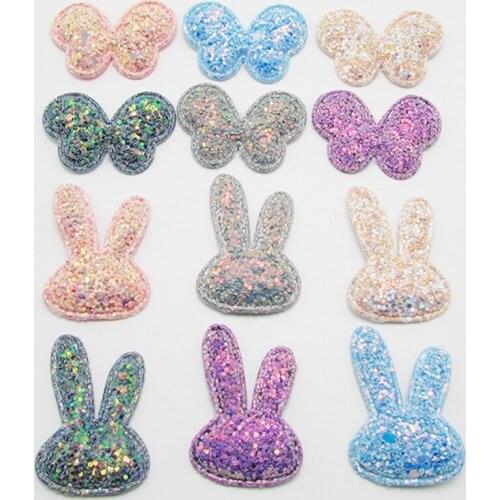 100PCS/Lot Glitter Rabbit Butterfly Padded Applique Crafts bunny for Children Headwear Hair clip and Garment Accessoires