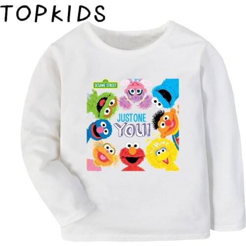 2021 Kids The Sesame Street Cookie Monster and Elmo Cartoon T-shirt Children Clothes Baby Boys Girls Long Sleeve T shirt,LKP5255