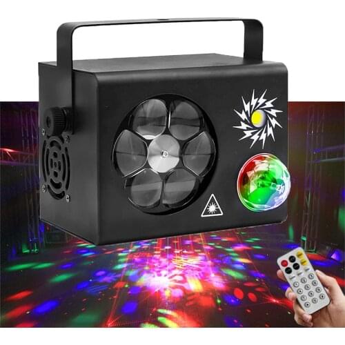 4IN1 RGB LED Gobo Magic Ball Strobe 16 Red Green Laser Patterns Projector DMX Stage Lighting Effect DJ Disco Party Decor Lights