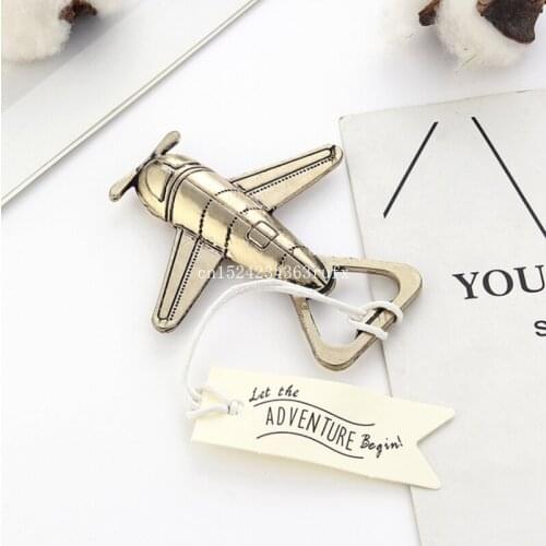 50pcs Airplane Shaped Bottle Openers with Tags "Let the ADVENTURE Begin" Plane Wine Beer Bottle Openers Wedding Party Favors