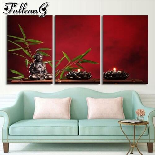 FULLCANG 5d diy diamond embroidery Buddha icon people diamond painting triptych full square round drill wall decor FC2014