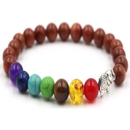 8MM Aventurine 7 Chakras Gemstone Mala Buddhist Bead Bracelet Wrist Bless Chakas Cuff Reiki Healing Unisex Buddhism Gemstone