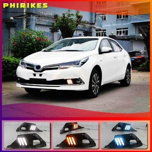 Car Led Daytime Running Lights For Toyota Corolla 2016 2017 2018 fog lamp DC 12V ABS DRL with yellow turn signal lights