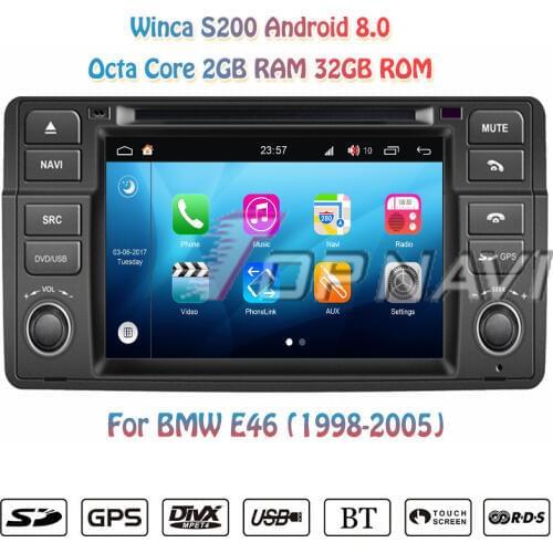 Topnavi 7'' Octa Core S200 Android 8.0 Car DVD Multimedia Player for E46 For BMW Video Audio Radio Stereo 2DIN GPS Navigation