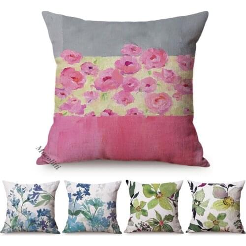 Pink Watercolor Floral Garden Chair Decoration Cushion Cover Nordic Small Fresh Pastel Bloom Art Sofa Throw Pillow Case 45x45cm