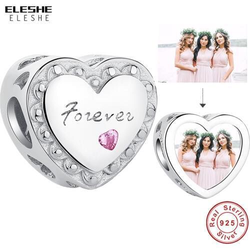 European Custom Photo Charm 925 Sterling Silver Forever Love Heart Beads fit Charm Bracelets Silver 925 Personalized DIY Jewelry
