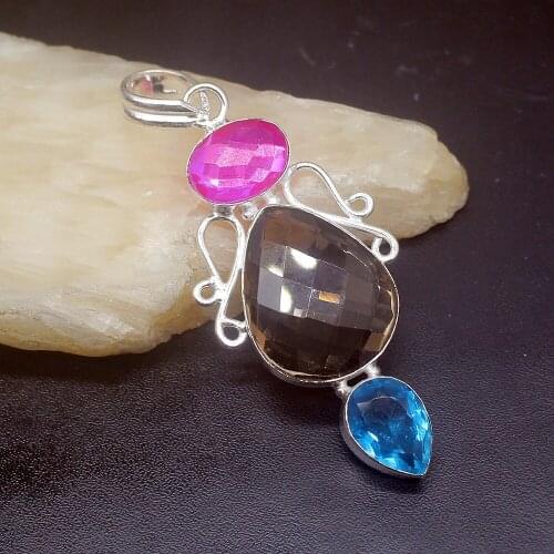 Gemstonefactory Jewelry Big Promotion 925 Silver Glowing Faceted Multi Color Topaz Women Ladies Gifts Necklace Pendant 0629