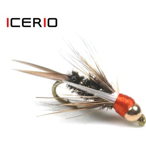 ICERIO 8PCS Brass Bead head Prince Red Collar Nymph Trout Fly Fishing Lures
