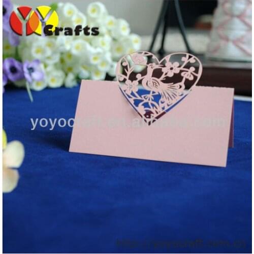 Good quality wedding favor laser cutting love bird pink table card and place card holder