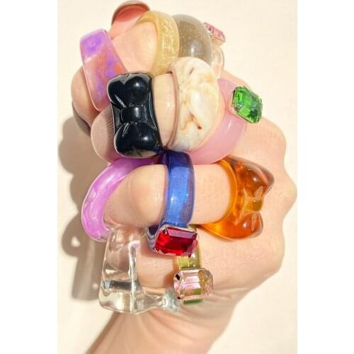 IFMIA Trendy Colourful Transparent Resin Acrylic Ring For Women Korean Creative Geometric Square Round Irregular Rings Jewelry