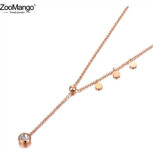 ZooMango Trendy Bohemia CZ Crystal Pendant Necklaces For Women Girls Rose Gold Stainless Steel Choker Necklace Jewelry ZN20107