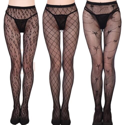 Hot 1 pc Pantyhose Lace Black Sexy Lingerie Tights Stocking Patterned Women Fishnet Hollow Mock Suspender Garter