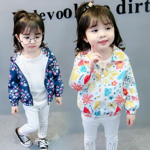 Hot Sale 2021 Baby Girl Clothes Long Sleeve Toddler Kids Winter Spring Autumn Jackets Printing Hooded Outerwear Zipper Coats