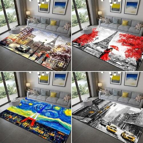 Oil Painting Tower Eiffel European City Landscape Area Rugs Non-Slip Floor Mat Doormats Home Runner Rug Carpet for Living Room
