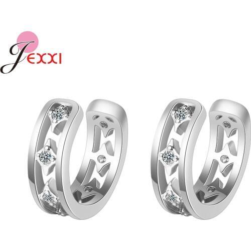 Minimalist 925 Sterling Silver Earcuffs Without Hole Ear Cuff 925 Sterling Silver No Piercing Clip Earrings Crystal Jewelry