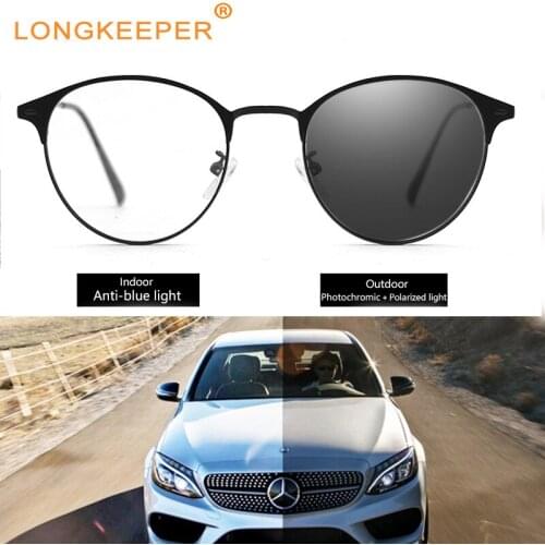 Multifuncted Round Anti Blue Light Photochromic Glasses Polarized Sunglasses Vintage Color Changed Outdoor Oculos De Sol