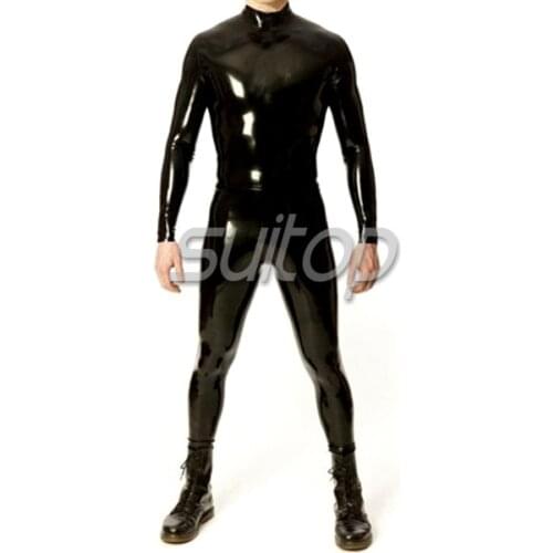 Fashion Latex Rubber Neck Entry Catsuit with Crotch Zip