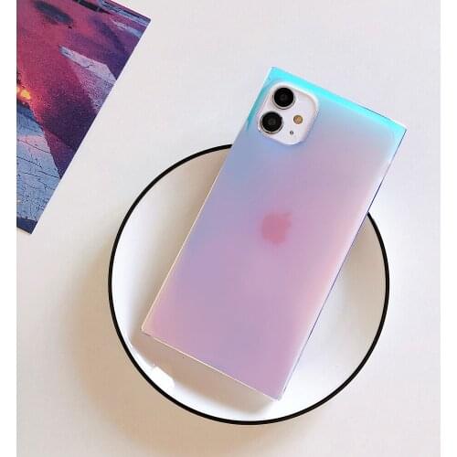 Fashion Glitter Laser Purple Square Phone Case for iPhone 12 Cool Color Changing Cover for iPhone 11/7/8/Plus/X/XR/XS