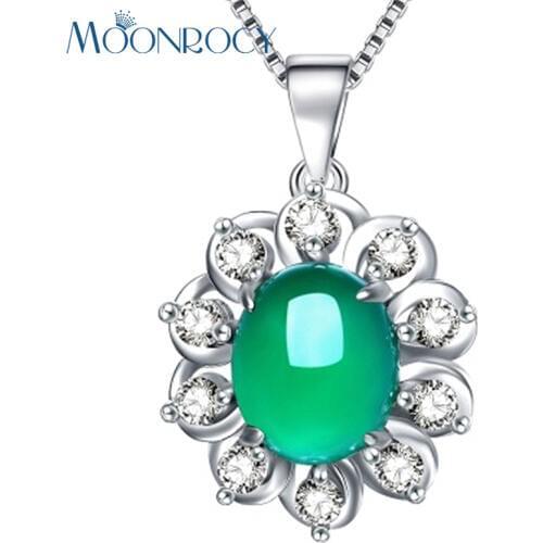 MOONROCY Silver Color CZ Green Crystal Opal Pendant Necklace Chokers Jewelry for Women Girls Gift Drop Shipping Wholesale