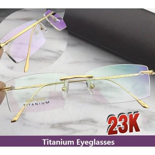 Evove 23k Gold Eyeglasses Frame Men Titanium Rimless Eyeglasses Brand Designer Spectacles Reading Optical Myopia Prescription