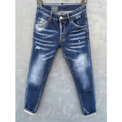 2021 Mens Fashion Ripped Patch Slim Fit Point Paint Stretch Stiletto Jeans 050