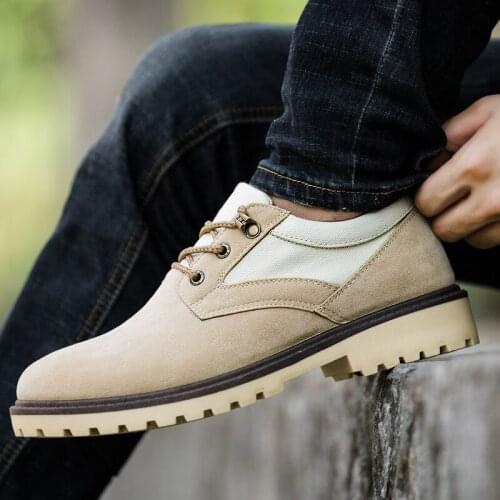 Pop New Mens casual leather shoes Comfortable wear-resisting Work shoes Breathable Lace-up Flats shoes