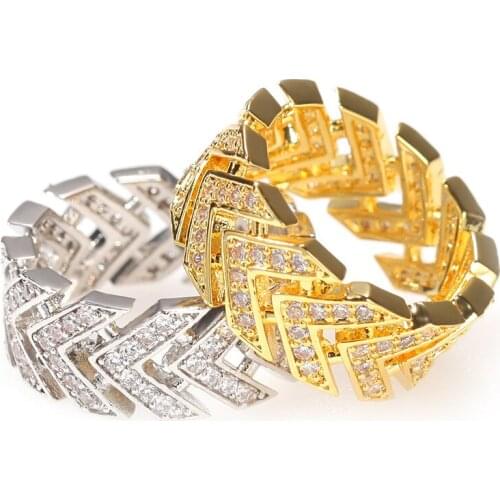 Hip hop mens gold color retro gold-plated arrow copper inlaid zircon ring mens hip hop ring