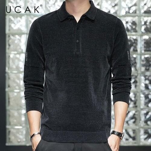 UCAK Brand Mens Turn-down Collar Solid Color Chenille Sweater Clothing Autumn New Streetwear Long Sleeve Pullover Homme U1016